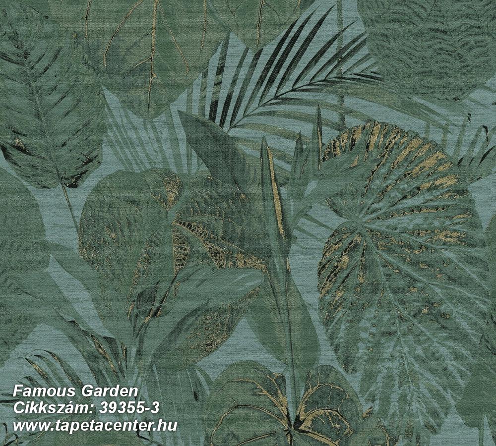 Természeti mintás,textil hatású,arany,zöld,súrolható,vlies tapéta 
